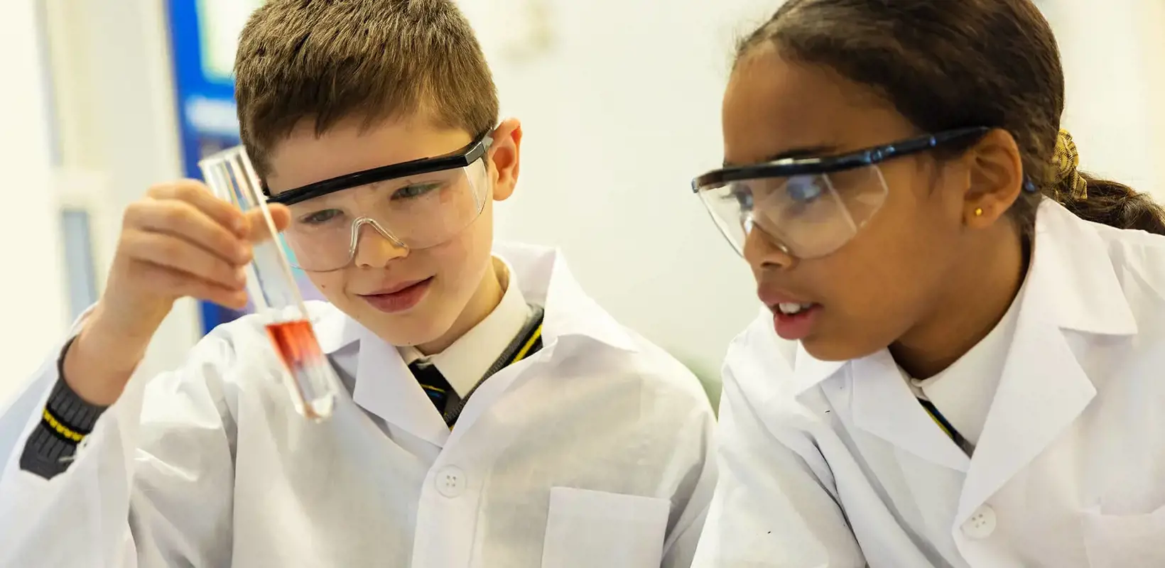 Prep School pupils in science class at The Ryleys School, a private school in Cheshire