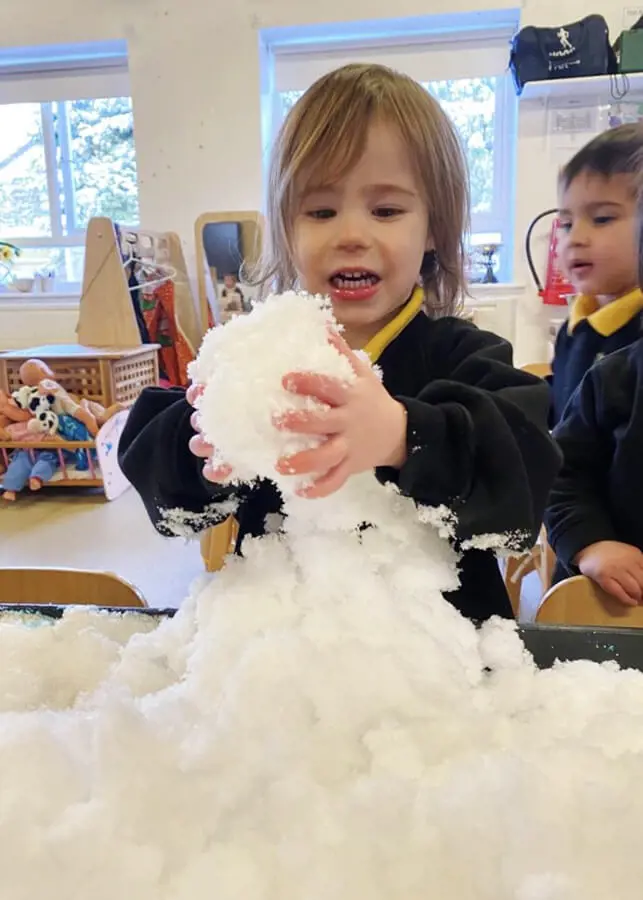 Snow Play in the Nursery at The Ryleys School, a private school for boys and girls in Alderley Edge, Cheshire