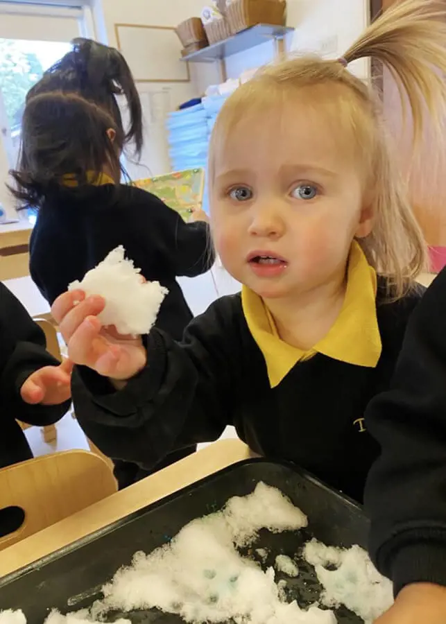 Snow Play in the Nursery at The Ryleys School, a private school for boys and girls in Alderley Edge, Cheshire
