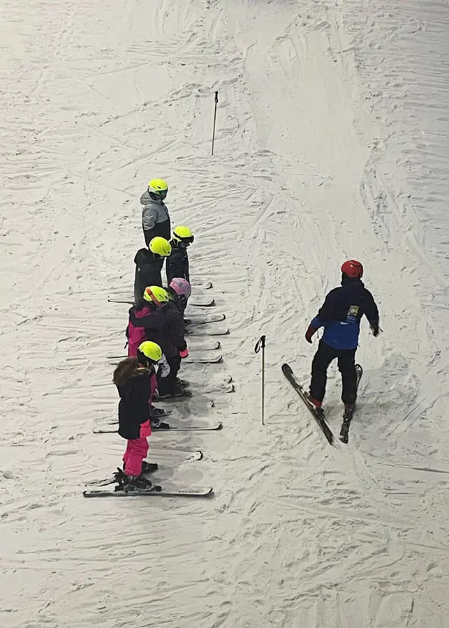 Beginner Skiers from The Ryleys School, a private school in Cheshire, on the ski slope