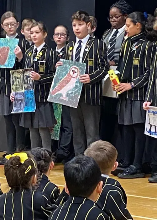Pupils at The Ryleys School, a private school in Cheshire, presenting their artwork
