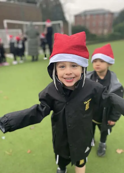 Pupils from The Ryleys School, a private school in Cheshire, taking part in Santa Dash for charity fundraising.