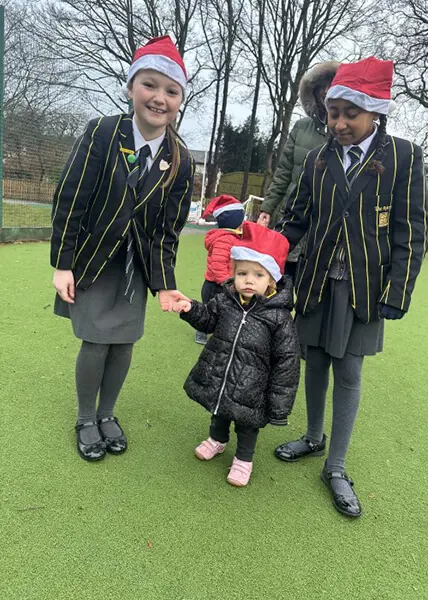 Pupils from The Ryleys School, a private school in Cheshire, taking part in Santa Dash for charity fundraising.