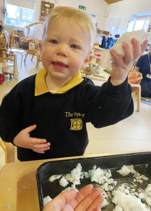 Snow Play in the Nursery at The Ryleys School, a private school for boys and girls in Alderley Edge, Cheshire