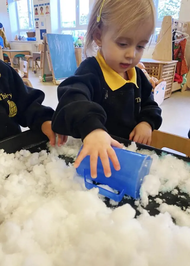 Snow Play in the Nursery at The Ryleys School, a private school for boys and girls in Alderley Edge, Cheshire