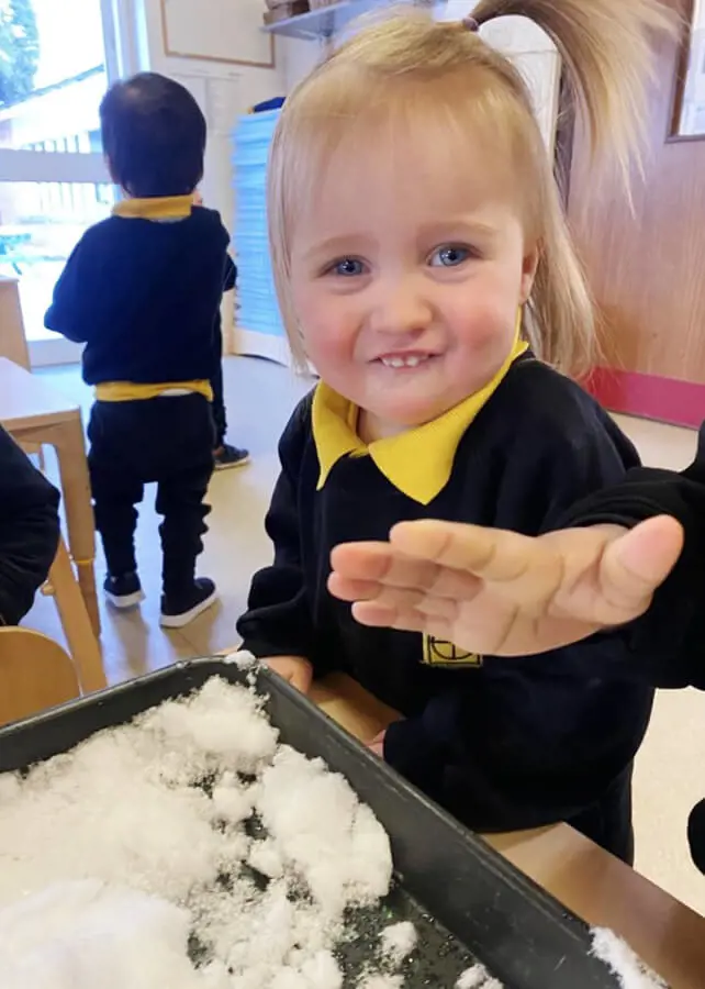 Snow Play in the Nursery at The Ryleys School, a private school for boys and girls in Alderley Edge, Cheshire