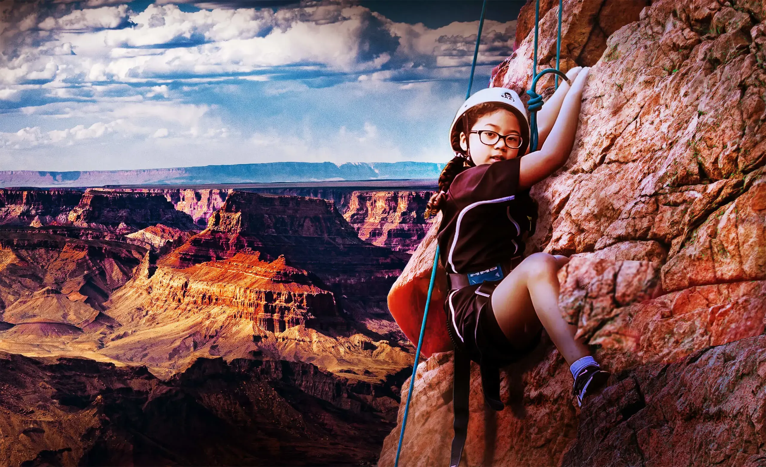 Composite image of a pupil from The Ryleys School climbing the Grand Canyon